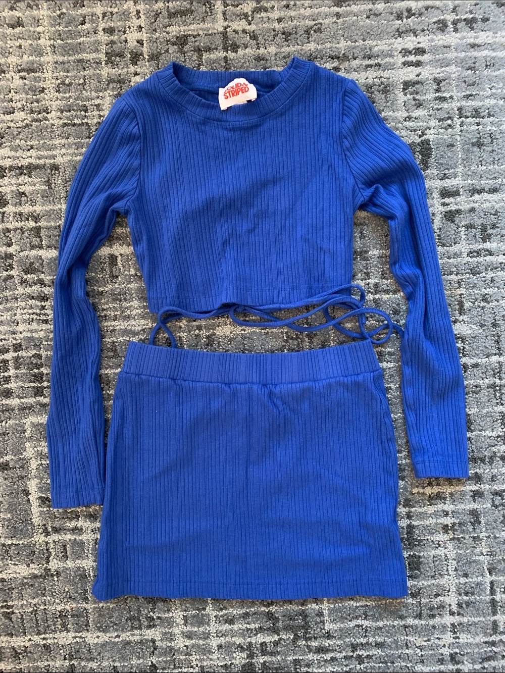 SOLID & STRIPED cobalt blue ribbed long-sleeve crop top and skirt set